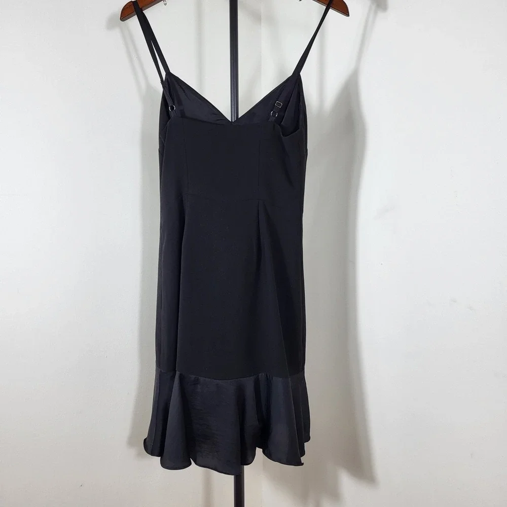 Marciano Black Ruffle Front Mini Dress Spaghetti Strap V-Neck Cocktail Size 4